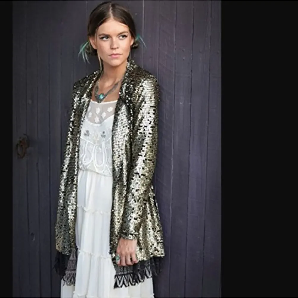 Free People Stardust Tarnished Sequin Lace XS Coat Jacket